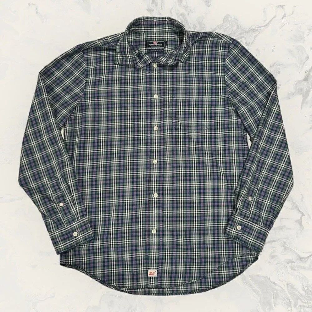 Vineyard Vines Performance Classic Fit Murray Blue Green Shirt Men’s Size Medium